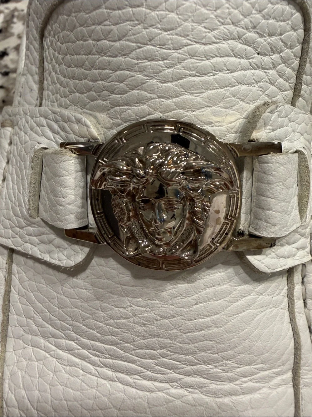 Versace Medusa White Pebbled Leather Slip-On Loafers Men’s US 10.5 EU 43.5